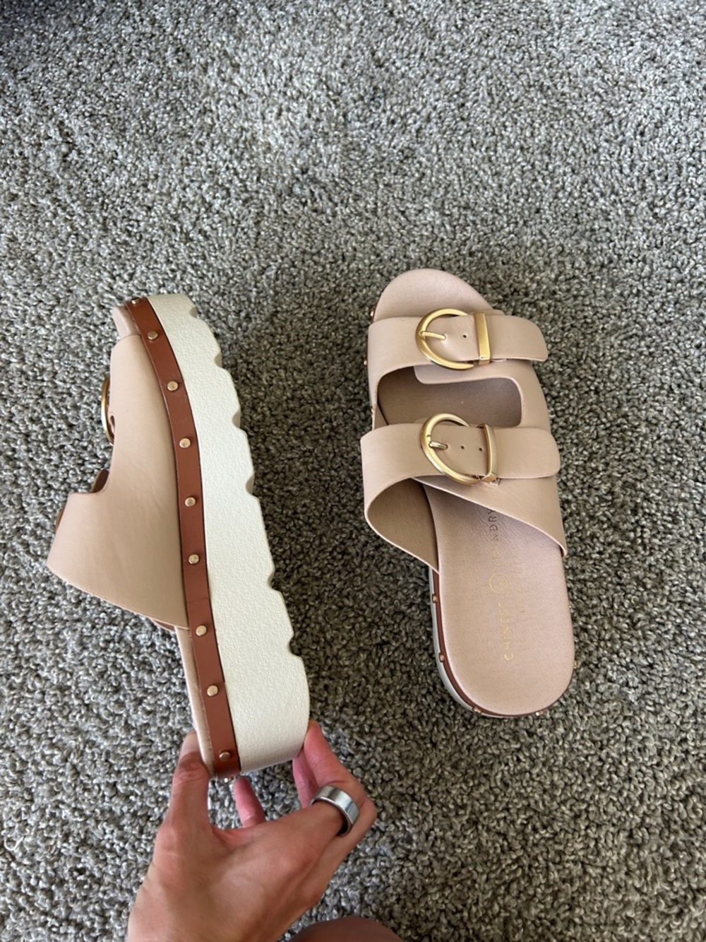 Chinese Laundry Beige Double Buckle Platform Sandals